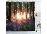 Abakuhaus Tenda Da Doccia Wald, Alba Nei Boschi In Primavera, Stampa Personalizzata Incl. 12 Ganci Colori Resistenti Decorativa Con Colori Chiari, 175 X 180 Cm, Viola Verde