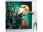 Abakuhaus Tenda Da Doccia Halloween, Castello Stregato Di Halloween, Stampa Digitale Moderna Con 12 Ganci Su Tessuto Resistente All'acqua E Ai Batteri, 175 X 180 Cm, Arancione Verde Acqua