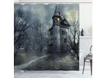 Abakuhaus Tenda Da Doccia Halloween, Casa Fantasma Gotica, Impermeabile, Incl. 12 Anelli, Resistente A Batteri E Muffe, 175 X 180 Cm, Grigio Verde Acqua