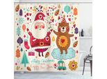 Abakuhaus Tenda Da Doccia Natalizia, Babbo Natale E Orsacchiotto, Set Incl. 12 Ganci In Tessuto Impermeabile Resistente A Batteri E Muffe, 175 X 180 Cm, Multicolore