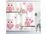 Abakuhaus Tenda Da Doccia Con Gufi, Primavera Gufetti Floreali, Stampa Personalizzata, Incl. 12 Ganci, Colori Resistenti, Decorativa Con Colori Chiari, 175 X 180 Cm, Rosa, Verde E Bianco