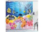 Abakuhaus Tenda Da Doccia Con Motivo A Pesci, Barriera Corallina, Set Comprensivo Di 12 Ganci In Tessuto Impermeabile, Antibatterico E Antimuffa, 175 X 180 Cm, Multicolore