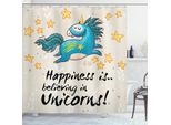 Abakuhaus Tenda Da Doccia Unicorno, Citazione "Fortuna Per I Bambini"", Resistente Ai Batteri E Alla Muffa, Incl. 12 Ganci Lavabile Elegante Stampa Digitale, 175 X 180 Cm, Blu Giallo"