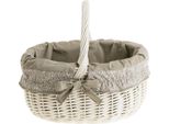 Cestino In Vimini, Cestino In Vimini, Crema Con Manico E Rifiniture 42X34 H23/36 Cm