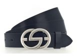 Vanzetti Pelle Cintura Full Leather Buckel Belt W85 Navy Blu Scuro