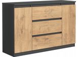Cassettiera, Antracite, Rovere Lancelot, 120 X 78 X 39 Cm, 2 Ante, 3 Cassetti