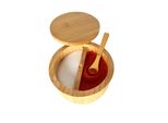 Waoho Saliera, Barattolo Per Spezie, Barattolo Per Spezie, Barattolo Per Spezie In Bambù Con Cucchiaio, 2 Scomparti Con Coperchio Magnetico Girevole Per Spezie Da Cucina, Erbe Aromatiche, Paprica O Piccoli Oggetti