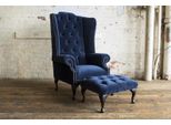 Chesterfield Wing Chair Poltrona + Sgabello Chaise Relax Televisione Divano 1 Posto Nuovo
