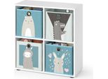 Vicco Libreria Bambini Tetra, 72 X 72.6 Cm Con 4 Scatole Pieghevoli (Grigio/Blu), Bianco
