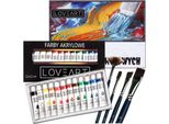 Loveart Colori Acrilici 12X12Ml, Tela In Blocco, Set Di Pennelli