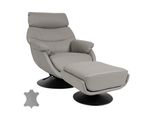 Relaxsessel Mit Hocker MCW-K99, Fernsehsessel Sessel, Wippfunktion Drehbar, Metall Echtleder/Kunstleder ~ Grau
