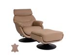 Relaxsessel Mit Hocker MCW-K99, Fernsehsessel Sessel, Wippfunktion Drehbar, Metall Echtleder/Kunstleder ~ Taupe