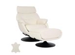 Relaxsessel Mit Hocker MCW-K99, Fernsehsessel Sessel, Wippfunktion Drehbar, Metall Echtleder/Kunstleder ~ Creme-Weiß