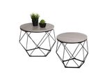 Couchtisch-Set MCW-L37, Kaffeetisch Beistelltisch Loungetisch, Metall Holz ~ Eiche-Grau-Optik