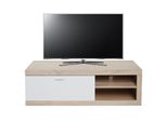 Tv-Rack MCW-L33, Tv-Board Fernsehtisch Lowboard Tv-Schrank Kommode, Holz 43X140X41Cm Staufach, Eiche-Optik, Weiß