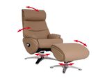 Relaxsessel Mit Hocker MCW-K98, Fernsehsessel Sessel, Liegefunktion Drehbar, Metall Echtleder/Kunstleder ~ Taupe