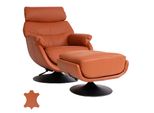 Relaxsessel Mit Hocker MCW-K99, Fernsehsessel Sessel, Wippfunktion Drehbar, Metall Echtleder/Kunstleder ~ Braun