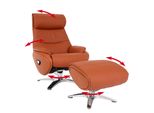 Relaxsessel Mit Hocker MCW-K98, Fernsehsessel Sessel, Liegefunktion Drehbar, Metall Echtleder/Kunstleder ~ Braun