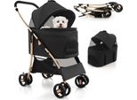 Costway Passeggino Pieghevole Per Cani 3In1, Passeggino Per Cani Fino A 15 Kg Con Finestre A Rete, Capottina, Trasportino, Cestino Nero