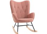 Homcom Sedia A Dondolo Con Struttura In Acciaio Imbottita Poltrona Relax Poltrona Da Salotto Con Seduta Imbottita In Gomma Poliestere Vellutata Legno Metallo Rosa+Naturale 84 X 70 X 96 Cm