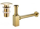 Mexen Semisifone Lavandino Quadrato Con Tappo Clic-Clac, Senza Troppopieno, Oro - 7991660-50