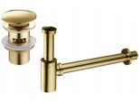 Mexen Semi-Sifone Per Lavabo Rotondo Con Tappo Clic-Clac, Con Troppopieno, Oro - 7992050-50