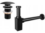 Mexen Semisifone Per Lavandino Quadrato Con Tappo Clic-Clac, Senza Troppo Pieno, Nero - 7991660-70