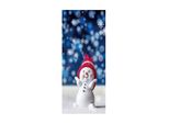Adesivo Per Porte 200X77 Cm - Pupazzo Di Neve E Fiocchi Di Neve