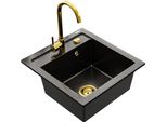 Mexen Vito Lavello In Granito A 1 Vasca Con Rubinetto Da Cucina Telma, Nero/Oro Metallico - 6503-75-670200-50