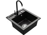 Mexen Vito Lavello Da Cucina In Granito A 1 Vasca Con Miscelatore Telma, Nero/Argento Metallizzato - 6503-73-670200-70
