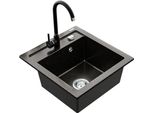 Mexen Vito Lavello In Granito A 1 Vasca Con Rubinetto Da Cucina Telma, Nero/Oro Metallizzato - 6503-75-670200-70
