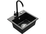 Mexen Milo Lavello Da Cucina In Granito A 1 Vasca Con Rubinetto Telma, Nero/Argento - 6505-73-670200-70