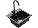 Mexen Milo Lavello In Granito 1 Vasca Con Rubinetto Da Cucina Telma, Nero/Oro - 6505-75-670200-70
