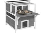 Grotta Per Gatti Pawhut, Rifugio Per Gatti In Legno Di Abete, Casa Per Gatti Con Balcone, Ingressi, Per Gatti Fino A 5 Kg, Da Esterno, 64 X 87 X 76 Cm, Grigio Chiaro