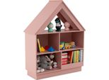 Costway Libreria A Forma Di Casa, Scaffale Per Giocattoli In Legno Con 5 Scomparti E Protezione Antiribaltamento, Espositore Aperto A 3 Livelli Per Bambini Rosa