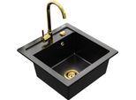 Mexen Vito Lavello In Granito 1-Vasca Con Miscelatore Da Cucina Telma, Nero - 6503-77-670200-50