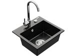 Mexen Milo Lavello In Granito A 1 Vasca Con Rubinetto Da Cucina Telma, Nero/Argento - 6505-73-670200-00