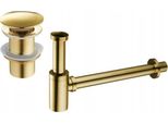 Mexen Semisifone Lavabo Rotondo Con Tappo Clic-Clac, Senza Troppo Pieno, Dorato - 7991050-50