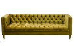 Giallo Tre Posti Tessile Chesterfield Soggiorno Design Moderno Divano Nuovo