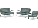 Set Di Divani Poltrona 2 Posti Verde Acciaio Inox Pelle Moderna Chesterfield Legno