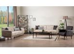 Set Soggiorno 2X Divano 3 Posti Tavolino Libreria Poltrona Beige Grigio