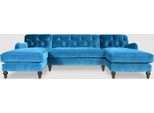 Divano Ad Angolo Divano Imbottito In Tessuto Blu Design Integrato Sedute Chesterfield