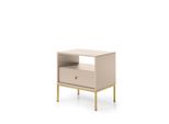 Comodino, Beige Sabbia, 53 Cm, Struttura Dorata, Design Moderno