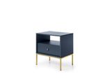 Comodino Blu Navy, 53 Cm, Struttura Dorata, Design Moderno