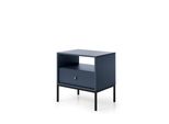 Comodino Blu Navy, 53 Cm, Struttura Nera, Design Moderno