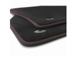 Tappetini Adatti Per Vw T5 / T6 Bus Multivan Caravelle California (Cuciture Decorative Rosse) Premium Velours 2 Pezzi Tappeto Auto Anteriore Nero