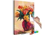 Tessuto Non Tessuto Painting By Numbers - Tulipani In Vaso Rosso 40X60 Cm Fiori N-A-1300-E-A