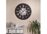 Orologio Da Parete Xxl Per Soggiorno Shabby Chic Nero ⌀60 Cm Metallo Batteria Vintage