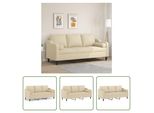 The Living Store Divano 3 Posti Con Cuscini Decorativi Crema 180 Cm In Tessuto