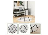 The Living Store Tappeto Shaggy A Pelo Alto Moderno Crema E Nero Ø 100 Cm